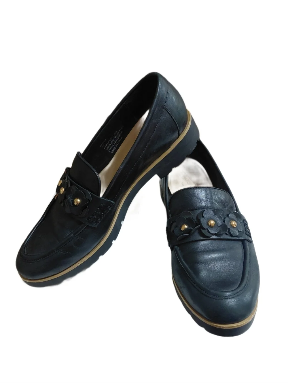 kate spade Flowered Black Leather Penny Loafers Karissa Size 7 M